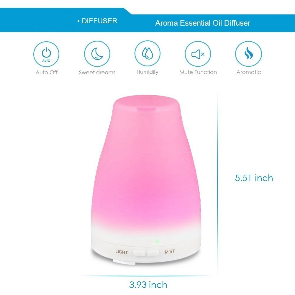 Mini Ultrasonic Essential Oil Diffueser 100ml Mist Humidifier LED Colorful Light -White