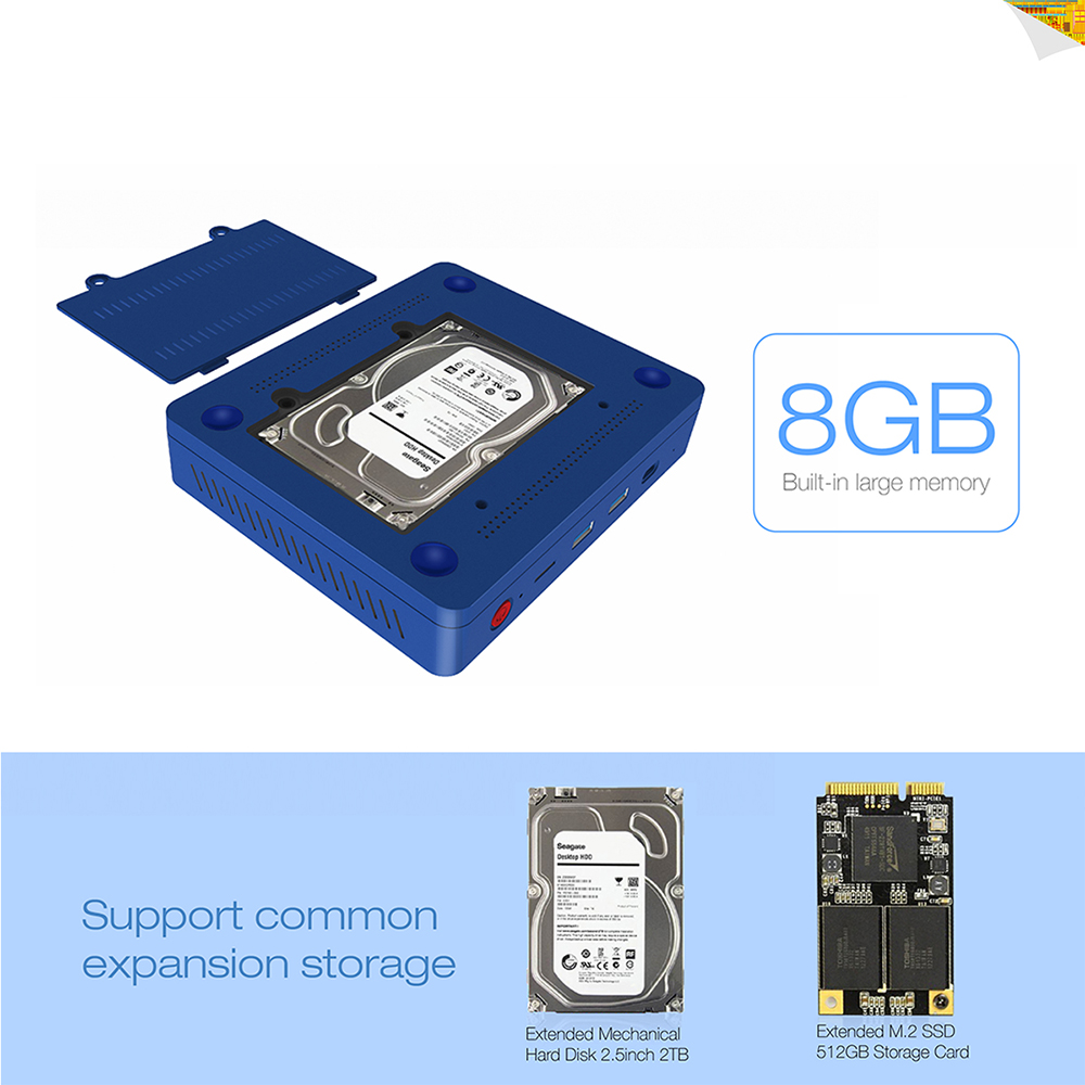 Beelink S1 Licensed Windows 10 64Bit MINI PC Intel Apollo Lake N3450 8GB/64GB 2.4G/5.8G WIFI Bluetooth Gigabit LAN HDMI - Blue