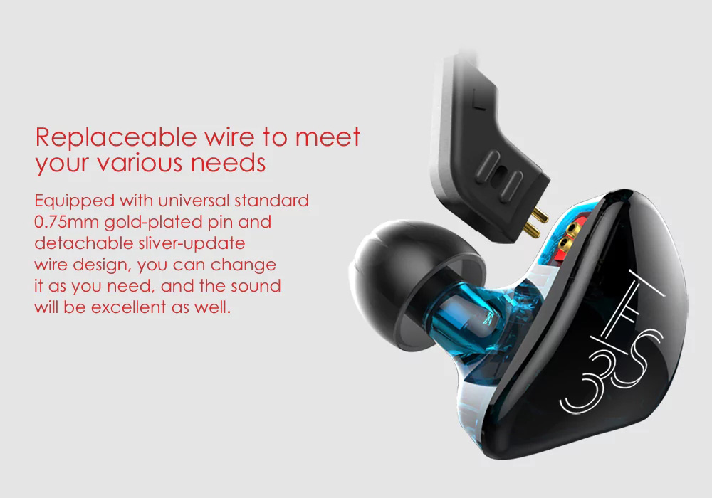 KZ KZ-ES3 In-ear Headphones with Mic Detachable HiFi Earphones - Black