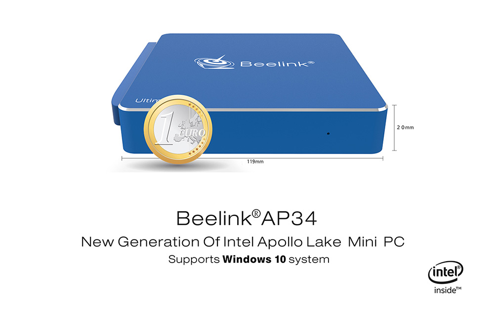 Beelink AP34 Licensed Windows 10 64Bit MINI PC Intel Apollo Lake N3450 8GB/64GB 2.4G/5.8G WIFI Bluetooth Gigabit LAN HDMI - Blue