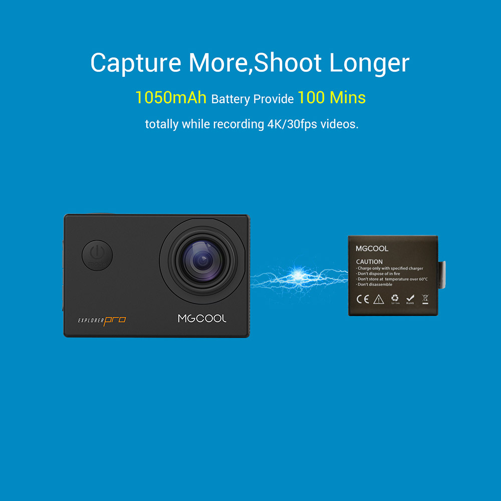 MGCOOL Explorer Pro Action Camera Allwinner V3 4K Sony IMX179 6G Sharkeye Lens 170 Degree Angle Japanese Version-Black