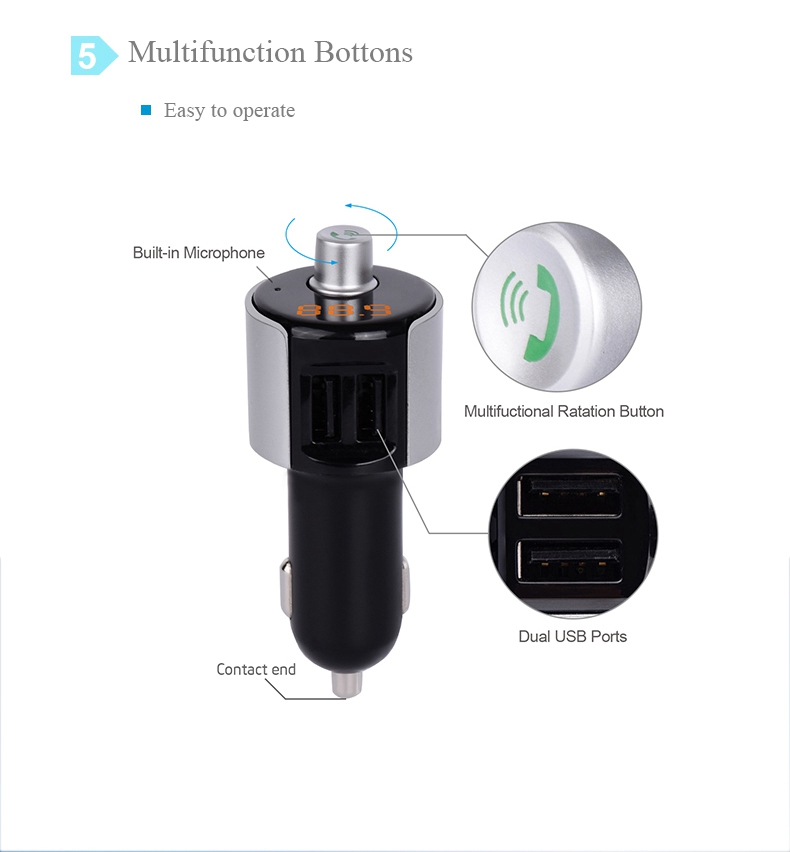 SAST T56 Dual USB Ports Wireless Bluetooth Car Charger MP3 Player FM Transmitter Handsfree Calling with Voltage Diagnostic - Black+Silver