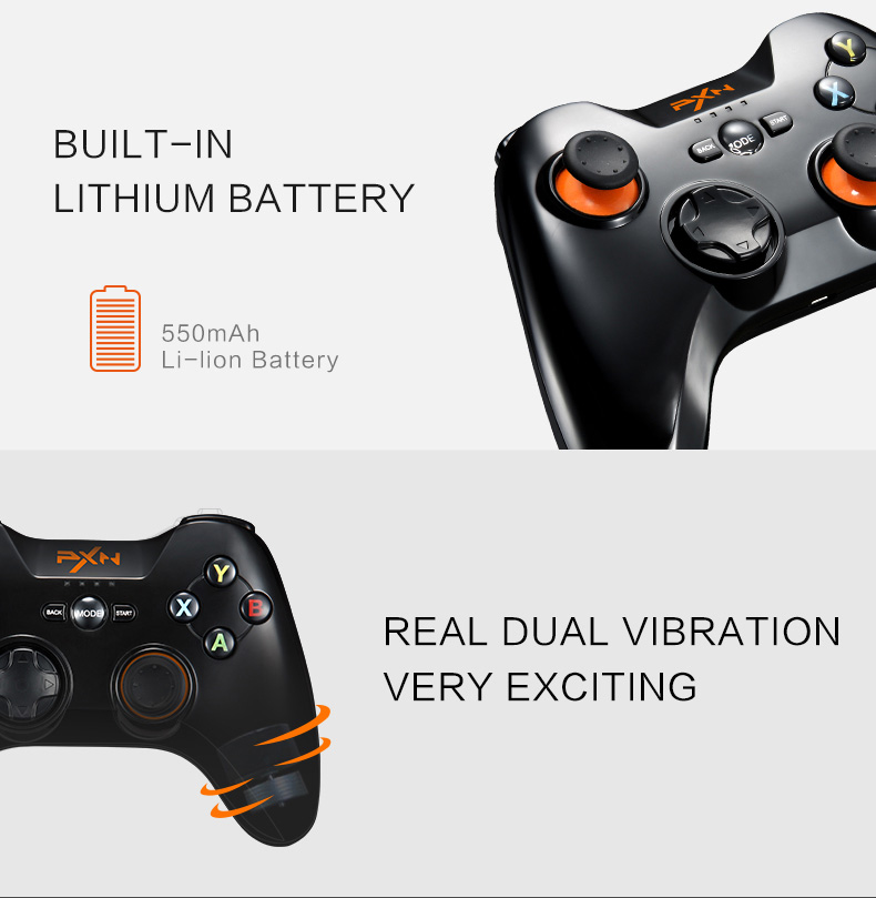 PXN-9603 2.4GHz Wireless Gamepad Game Controller Vibration Handle Mouse Simulation for PC/PS3/Android - Black