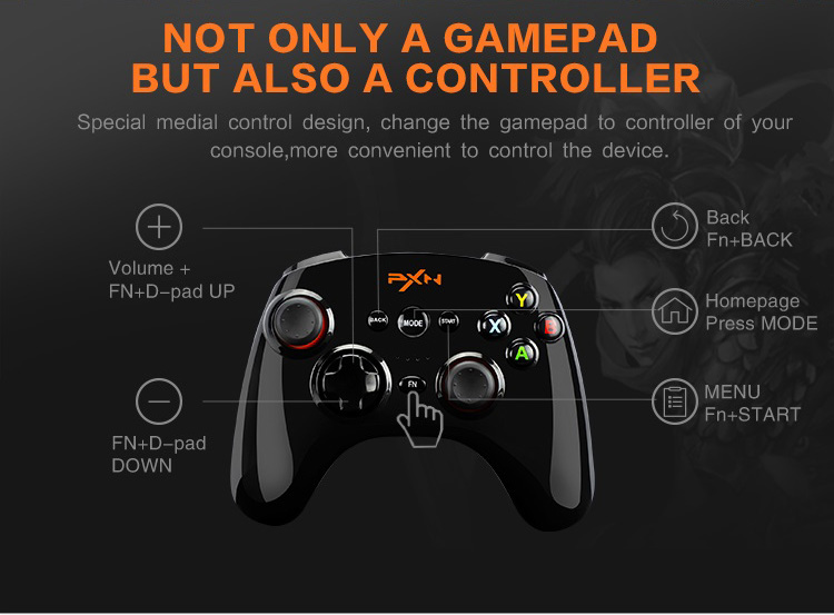 PXN-9608 2.4GHz Wireless Bluetooth Gamepad Vibration Handle Mouse Simulation for Android/PC - Black