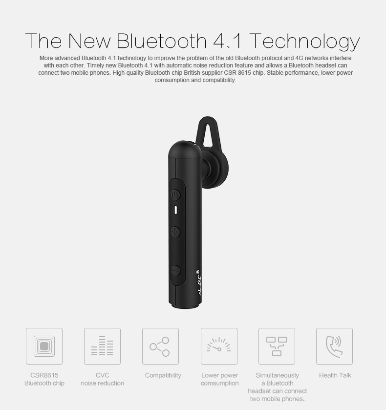 YUER T1 Single Wireless Bluetooth Earphone Noise Reduction Stereo Music Headset - Black