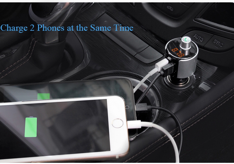 SAST T56 Dual USB Ports Wireless Bluetooth Car Charger MP3 Player FM Transmitter Handsfree Calling with Voltage Diagnostic - Black+Silver