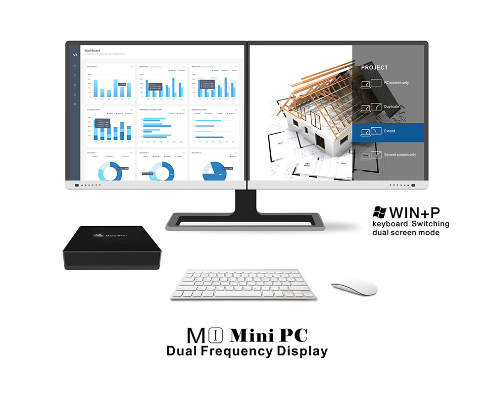 Beelink M1 Licensed Windows 10 64Bit MINI PC Intel Apollo Lake N3450 4GB/64GB 2.4G/5.8G WIFI Gigabit LAN VGA HDMI USB3.0 - Black