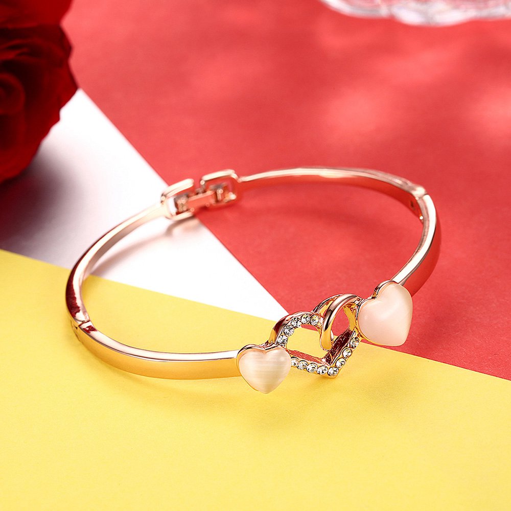 LKN18KRGPZ086 Trendy Bracelet Shinning Semi-precious Stone Heart Shape Chain Gift -Rose Gold