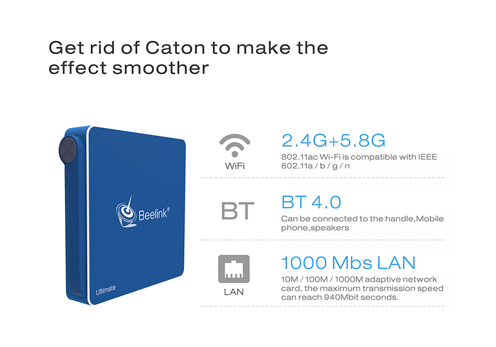 Beelink AP34 Licensed Windows 10 64Bit MINI PC Intel Apollo Lake N3450 8GB/64GB 2.4G/5.8G WIFI Bluetooth Gigabit LAN HDMI - Blue