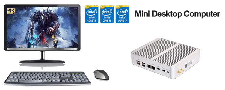 Hystou FMP03B Fanless Mini PC Intel Broadwell Core™ i3-7100U 4GB/128GB Dual HDMI Dual Gigabit LAN SATA VGA WIFI Bluetooth - White