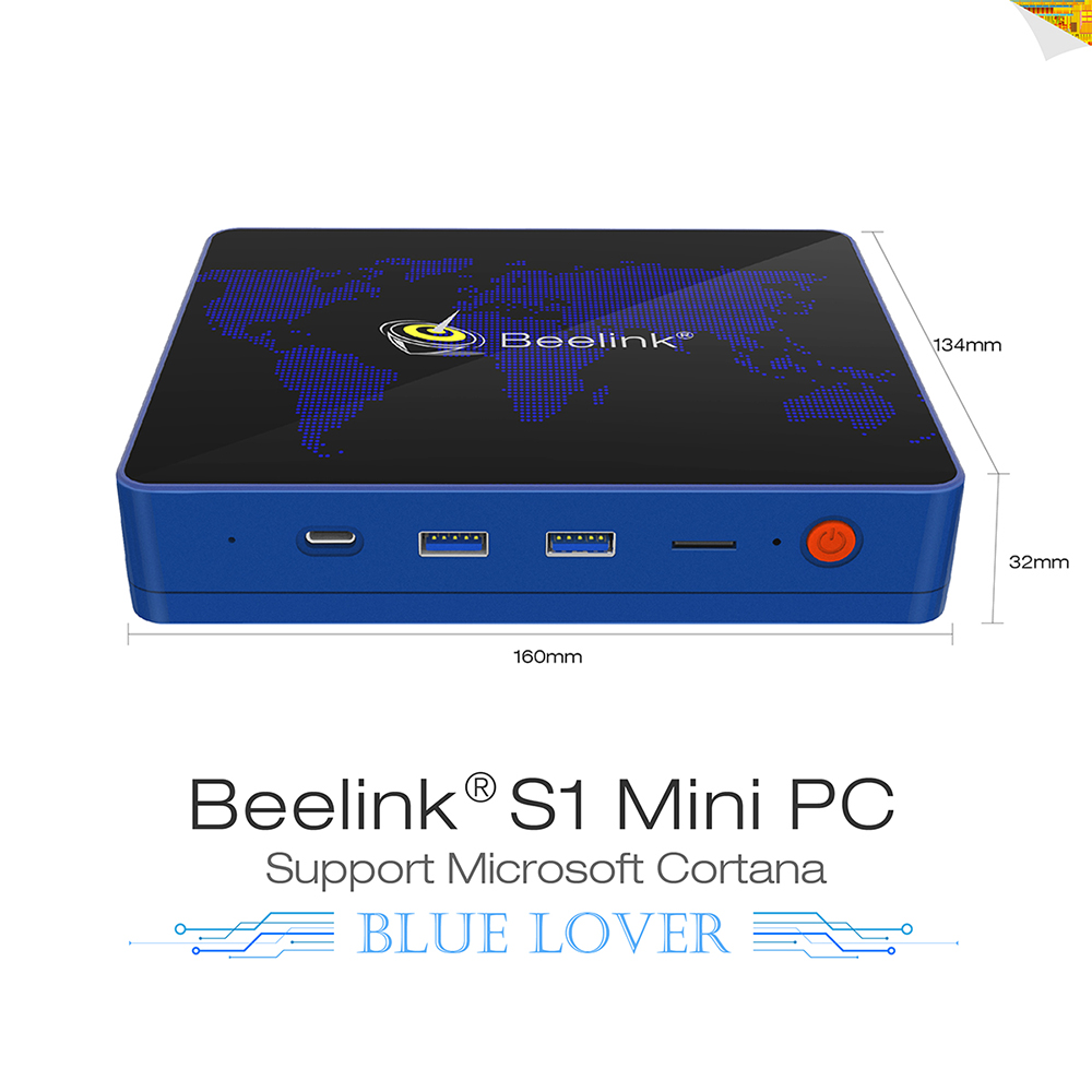 Beelink S1 Licensed Windows 10 64Bit MINI PC Intel Apollo Lake N3450 8GB/64GB 2.4G/5.8G WIFI Bluetooth Gigabit LAN HDMI - Blue
