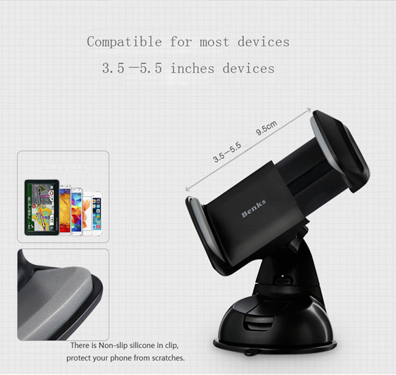 Benks Little Giant Car Mount Phone Holder Car Sucker Universal In Car Dashboard GPS Stand Desktop Stand Smart Back Clip - White
