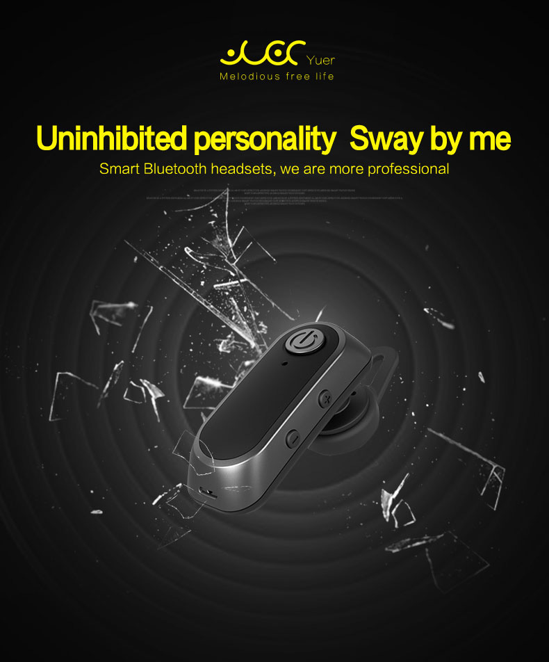Yuer L-520 Single Business Bluetooth Headphone with Mic Stereo Hands-free Earphone - Black