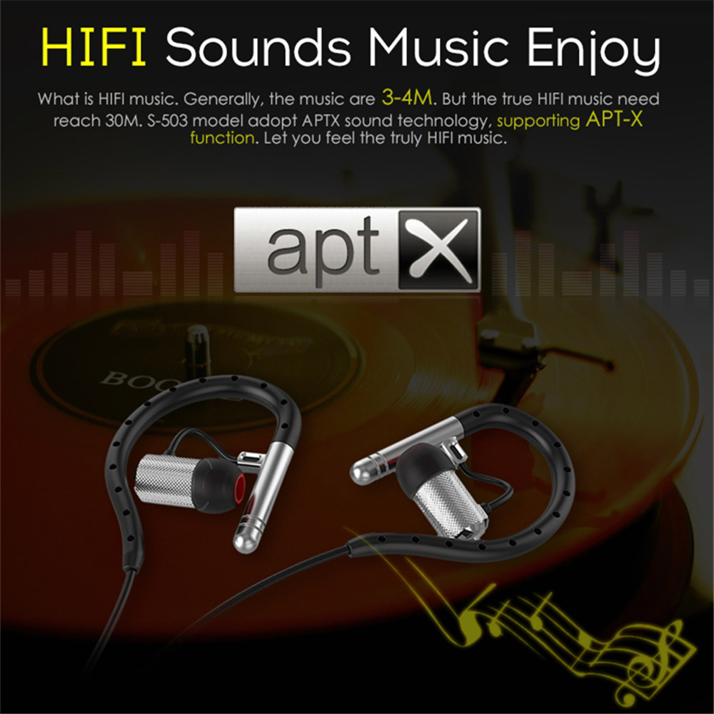 YUER S-503 Sports Bluetooth Headphones Sweatproof Wireless Earphone CSR 4.1 Apt-X HiFi - Rose Gold + Black