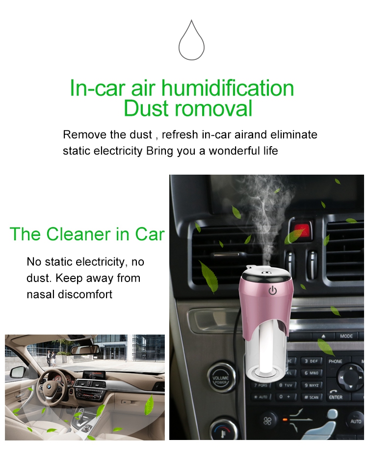 BC20 Multi-functional Car Charger Car Air Purifier Aroma Humidifier 5V 2.1A Portable Dual USB Continuous Intermittent Humidification - White