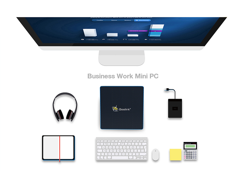 Beelink M1 Licensed Windows 10 64Bit MINI PC Intel Apollo Lake N3450 8GB/64GB 2.4G/5.8G WIFI Gigabit LAN VGA HDMI USB3.0 - Black + Blue