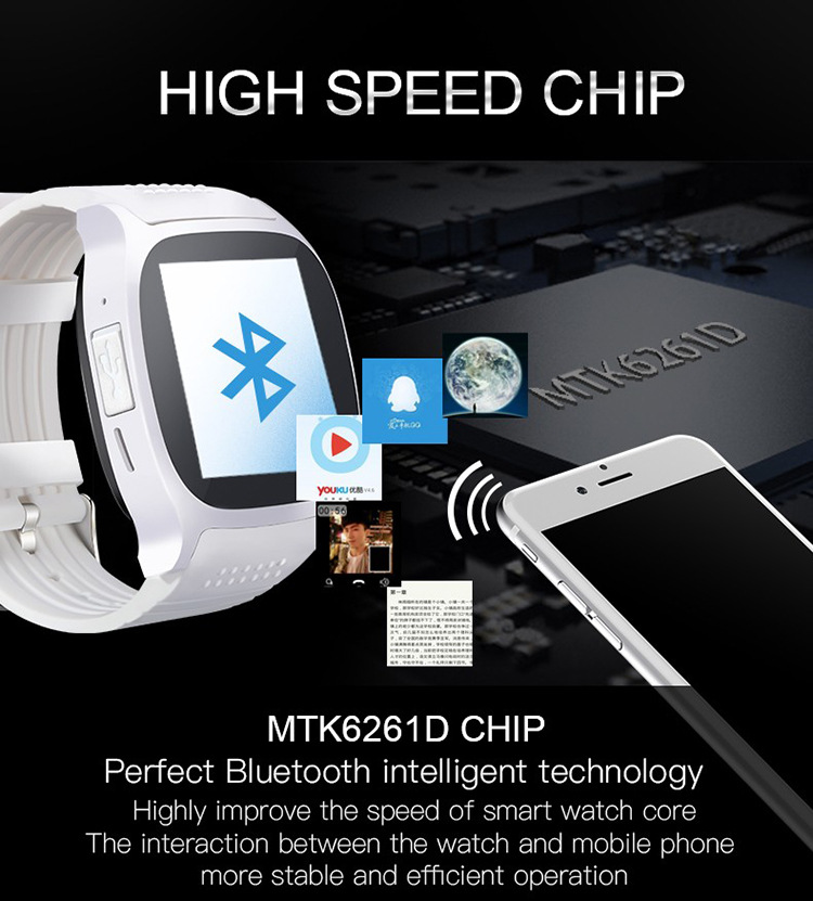 T8 Bluetooth Smart Watch Phone MTK6261D 1.54" Touch Screen TF Card Micro SIM Card LBS Locating FM Radio 0.3MP Camera - White