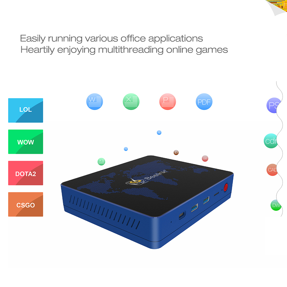 Beelink S1 Licensed Windows 10 64Bit MINI PC Intel Apollo Lake N3450 8GB/64GB 2.4G/5.8G WIFI Bluetooth Gigabit LAN HDMI - Blue