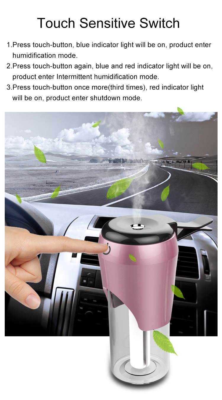 BC20 Multi-functional Car Charger Car Air Purifier Aroma Humidifier 5V 2.1A Portable Dual USB Continuous Intermittent Humidification - White