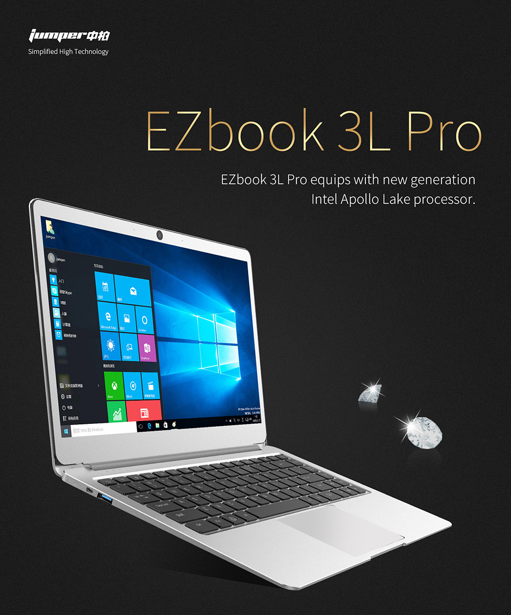 Jumper EZbook 3L Pro 14" Business Laptop Windows 10 Intel Apollo Lake N3450 6GB RAM 64GB SSD Dual Band Wifi USB 3.0 1080P - Silver