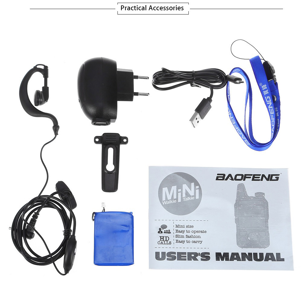 BAOFENG BF T1 Outdoor Walkie Talkie VOX Mini FM Radio with Flashlight -Black