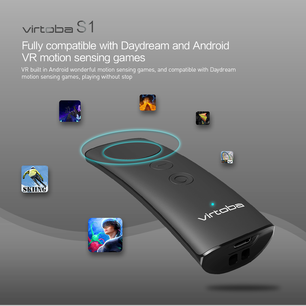 Virtoba S1 Daydream Controller 9-Axis Gyro Bluetooth 4.2 Compatible with Deepoon VR SHINECON Nibiru VR Headsets VR Game Handles - Black