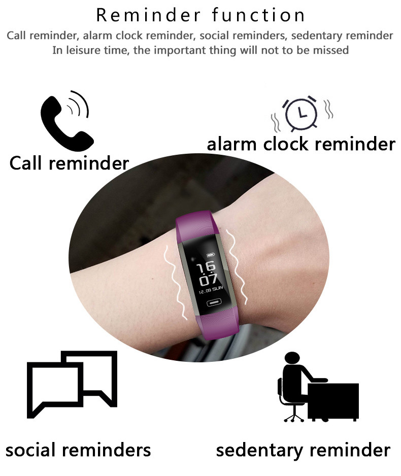 Makibes M2S Plus Smart Bracelet Heart Rate Blood Pressure Pulse Meter Fitness Tracker Blue tooth Compatible with iOS Android - Black
