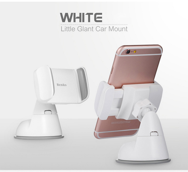 Benks Little Giant Car Mount Phone Holder Car Sucker Universal In Car Dashboard GPS Stand Desktop Stand Smart Back Clip - White
