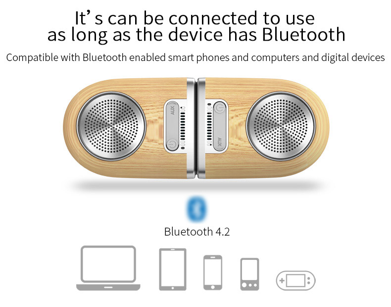 Ovevo D10 Wireless Bluetooth Portable LED Speaker Amplifier 4D Surround Sound - Wood Color