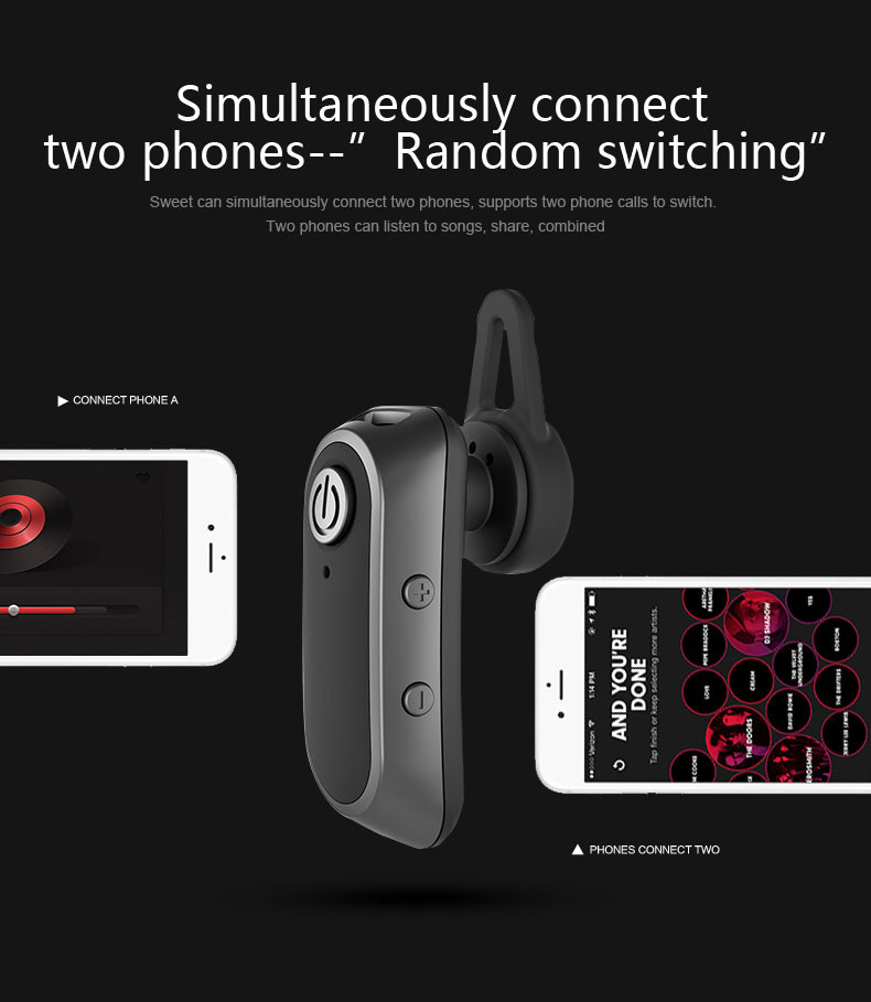 Yuer L-520 Single Business Bluetooth Headphone with Mic Stereo Hands-free Earphone - Black