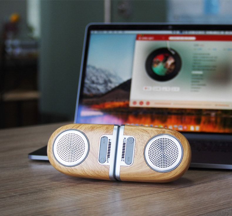 Ovevo D10 Wireless Bluetooth Portable LED Speaker Amplifier 4D Surround Sound - Wood Color