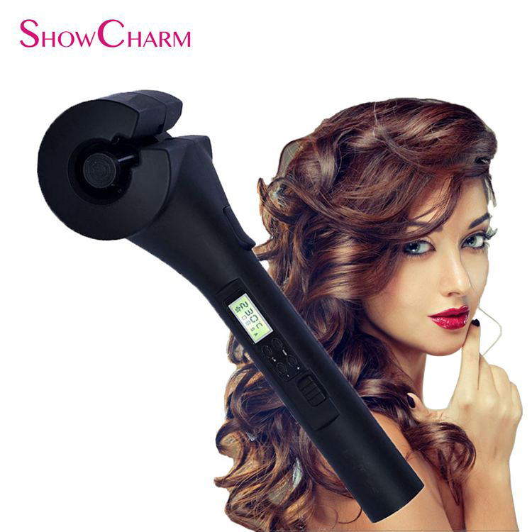ShowCharm SC-811 Ceramic Hair Curler Automatic Curling Iron Wand Curls Machine with LCD Screen -US Plug