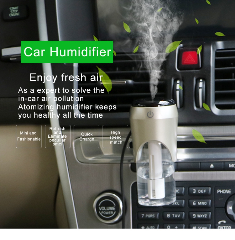 BC20 Multi-functional Car Charger Car Air Purifier Aroma Humidifier 5V 2.1A Portable Dual USB Continuous Intermittent Humidification - White