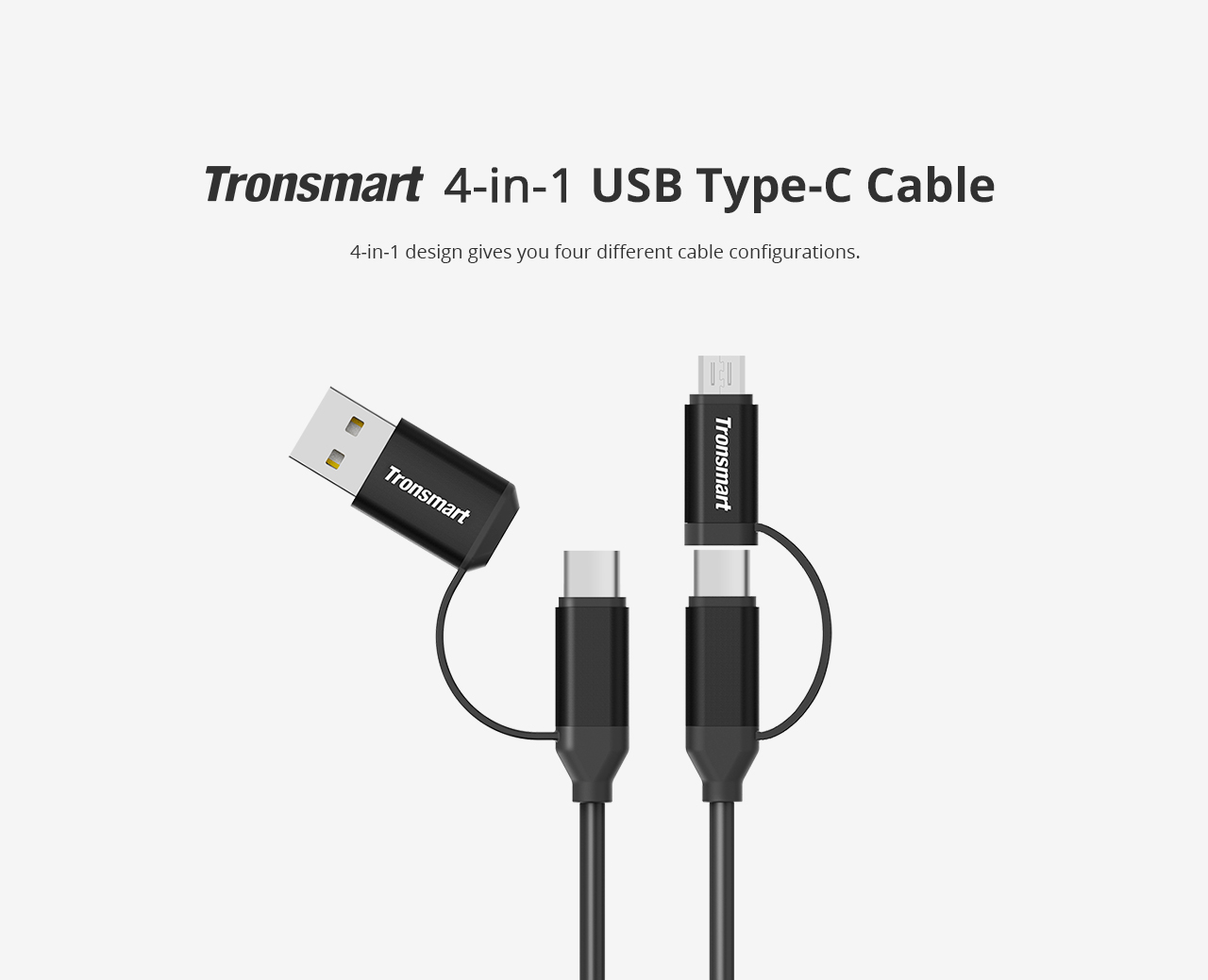 Tronsmart C4N1 4-in-1 Type-C Cable Built-in Micro USB & USB 2.0 Adaptors for Samsung Galaxy Google Pixel/Pixel XL and Other USB Type-C Compatible Devices