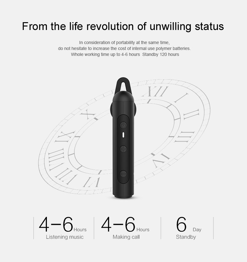 YUER T1 Single Wireless Bluetooth Earphone Noise Reduction Stereo Music Headset - Black