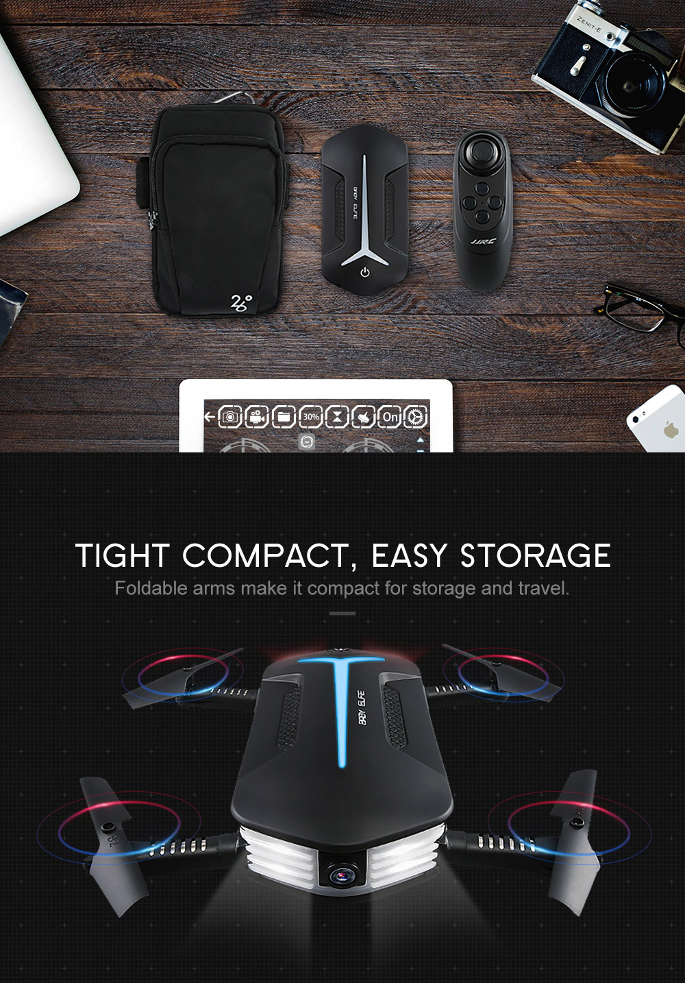 JJRC H37 Mini Baby Elfie WIFI FPV Foldable Drone with HD 720P Camera Beauty Mode Altitude Hold RC Quadcopter RTF - Black
