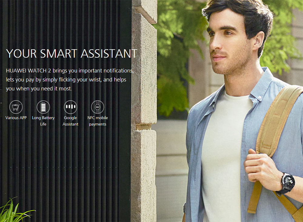 Huawei Watch 2 Smartwatch 1.2" Android Wear 2.0 Qualcomm Snapdragon Bluetooth 4.1 1.1GHz 768MB RAM 4GB ROM WIFI GPS - Black