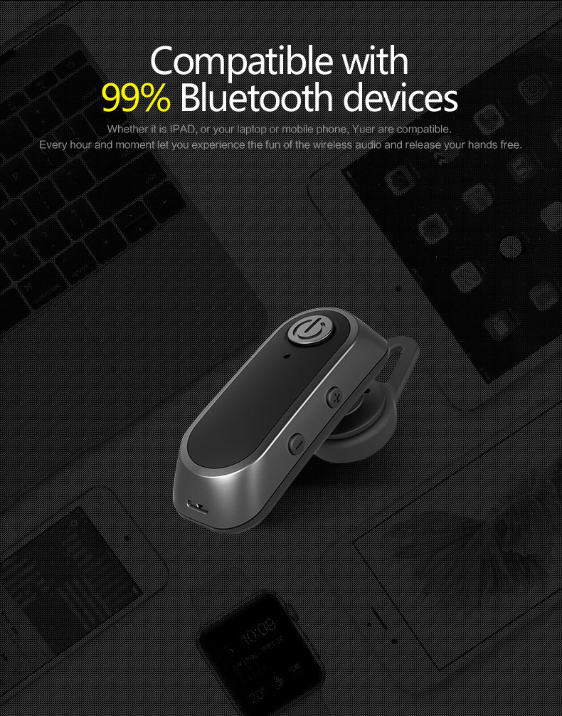 Yuer L-520 Single Business Bluetooth Headphone with Mic Stereo Hands-free Earphone - Black