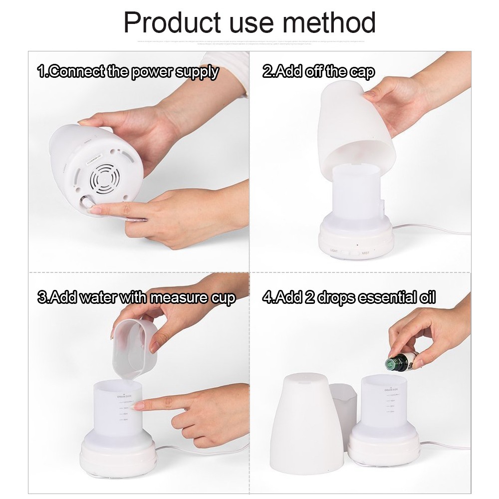 Mini Ultrasonic Essential Oil Diffueser 100ml Mist Humidifier LED Colorful Light -White