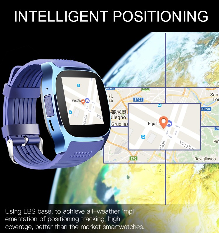 T8 Bluetooth Smart Watch Phone MTK6261D 1.54" Touch Screen TF Card Micro SIM Card LBS Locating FM Radio 0.3MP Camera - Blue