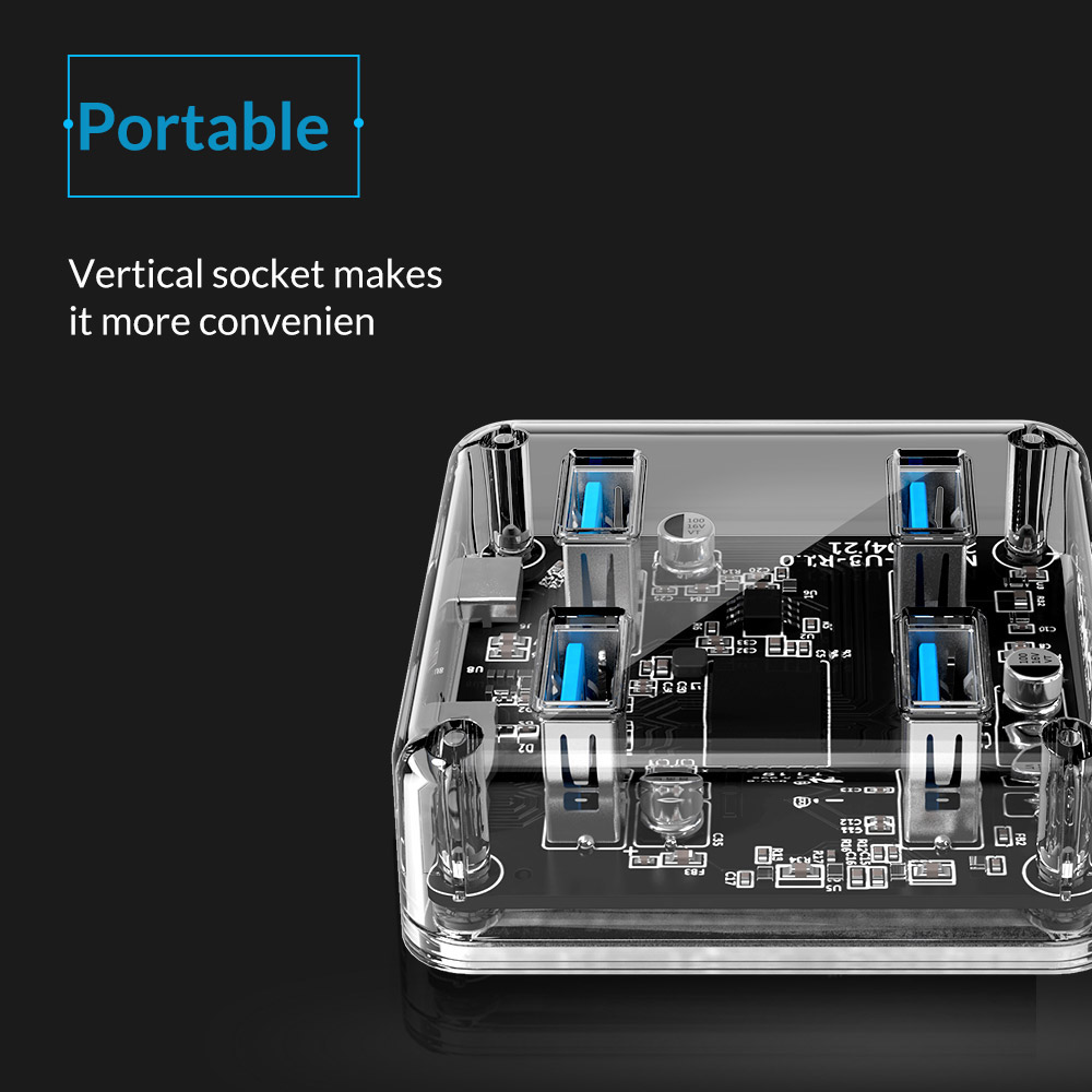 ORICO 4 Ports USB 3.0 Hub 100 CM Data Cable 4 in 1 Plug And Play LED Portable Stable for Desktops Laptops Widely Compatible - Transparent