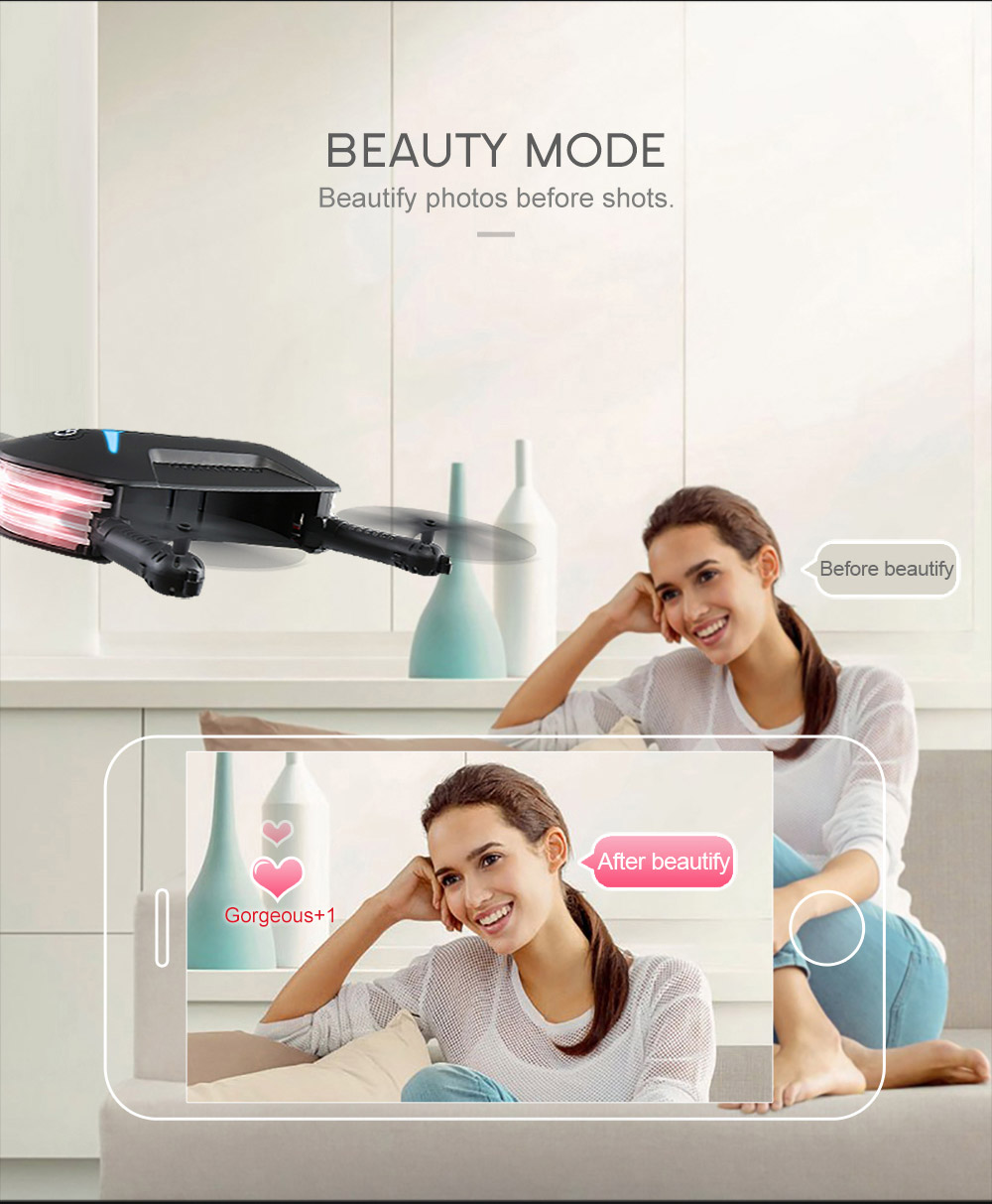JJRC H37 Mini Baby Elfie WIFI FPV Foldable Drone with HD 720P Camera Beauty Mode Altitude Hold RC Quadcopter RTF - Black