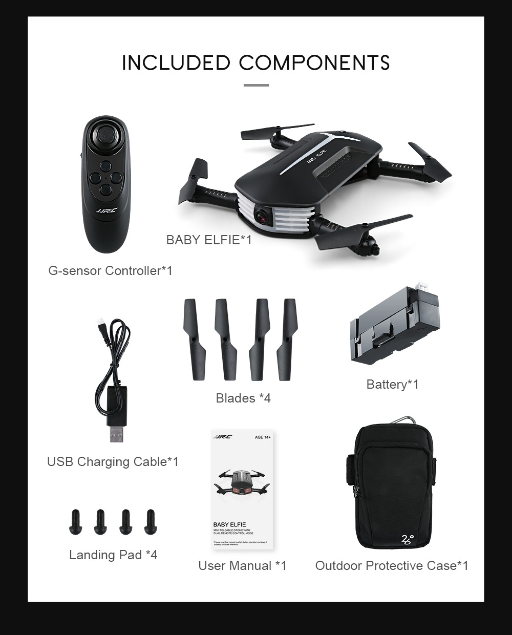 JJRC H37 Mini Baby Elfie WIFI FPV Foldable Drone with HD 720P Camera Beauty Mode Altitude Hold RC Quadcopter RTF - Black