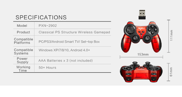 PXN-2902 Wireless Game Controller Gamepad Dual Motors Vibration Sweat-proof for PC/PS3/Android - Blue