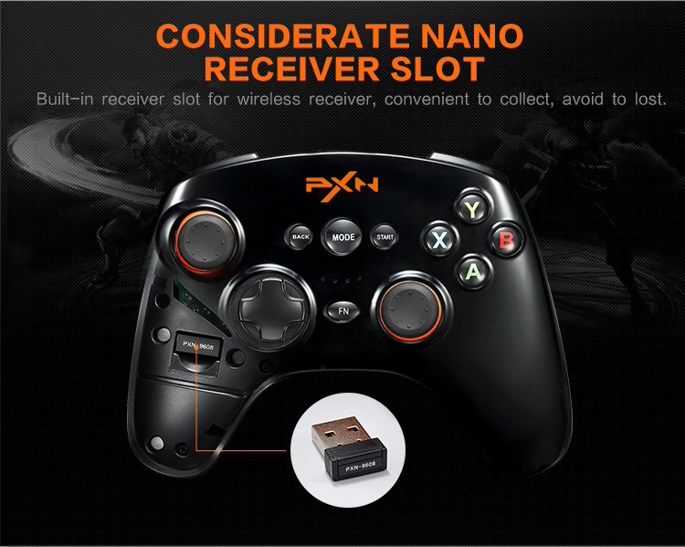 PXN-9608 2.4GHz Wireless Bluetooth Gamepad Vibration Handle Mouse Simulation for Android/PC - Black