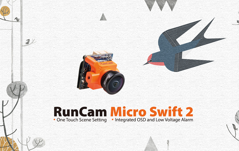 Runcam Micro Swift 2 2.1mm FOV 160 Degree 1/3 Inch CCD 600TVL FPV Camera with Built-in OSD - NTSC