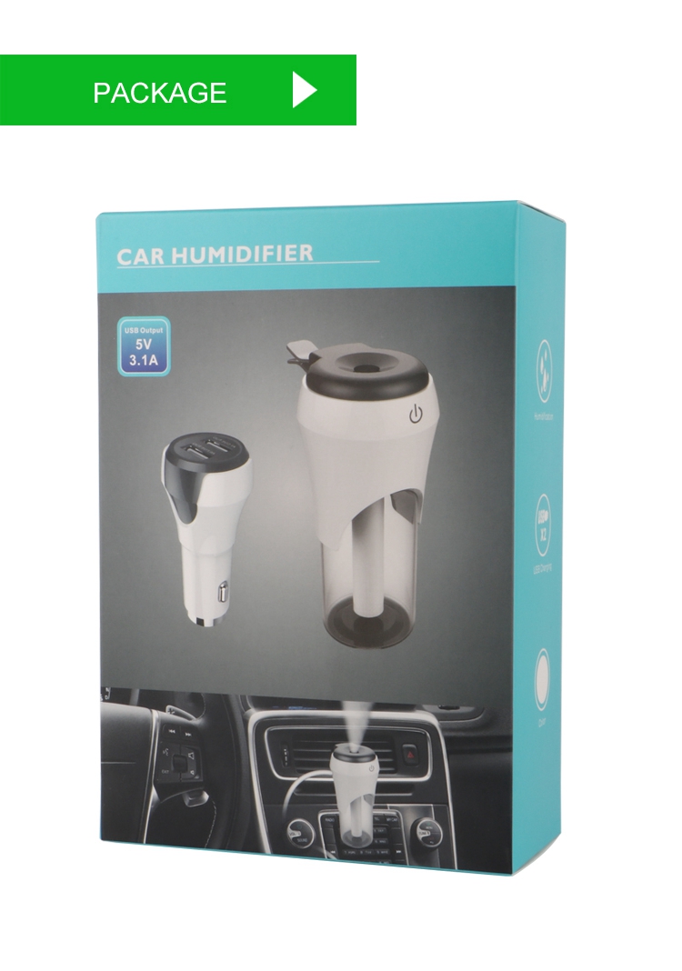 BC20 Multi-functional Car Charger Car Air Purifier Aroma Humidifier 5V 2.1A Portable Dual USB Continuous Intermittent Humidification - White
