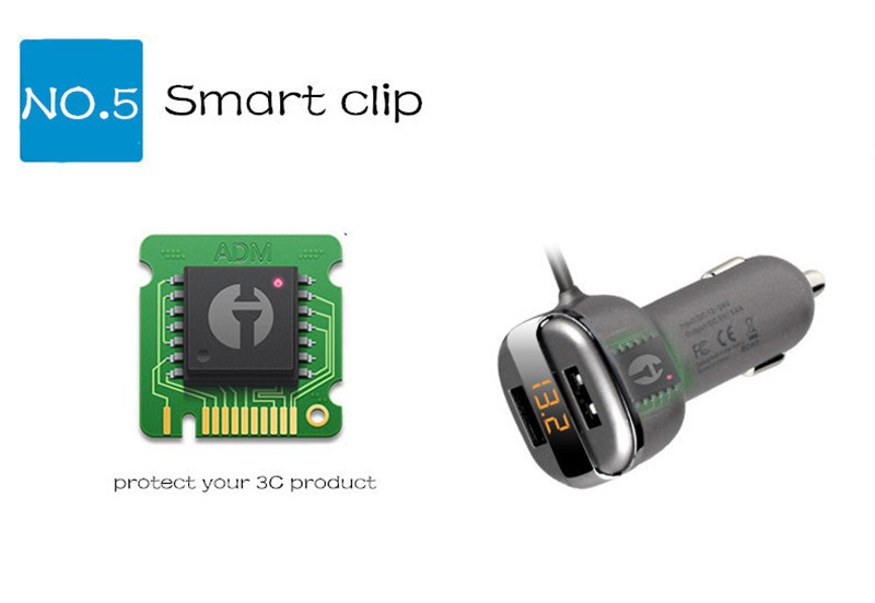SAST T52S Dual USB Ports Car Charger 5V 3.4A Car Cigarette Lighter Socket Voltage-testing Extension Charging Cable Multi-protections - Gray