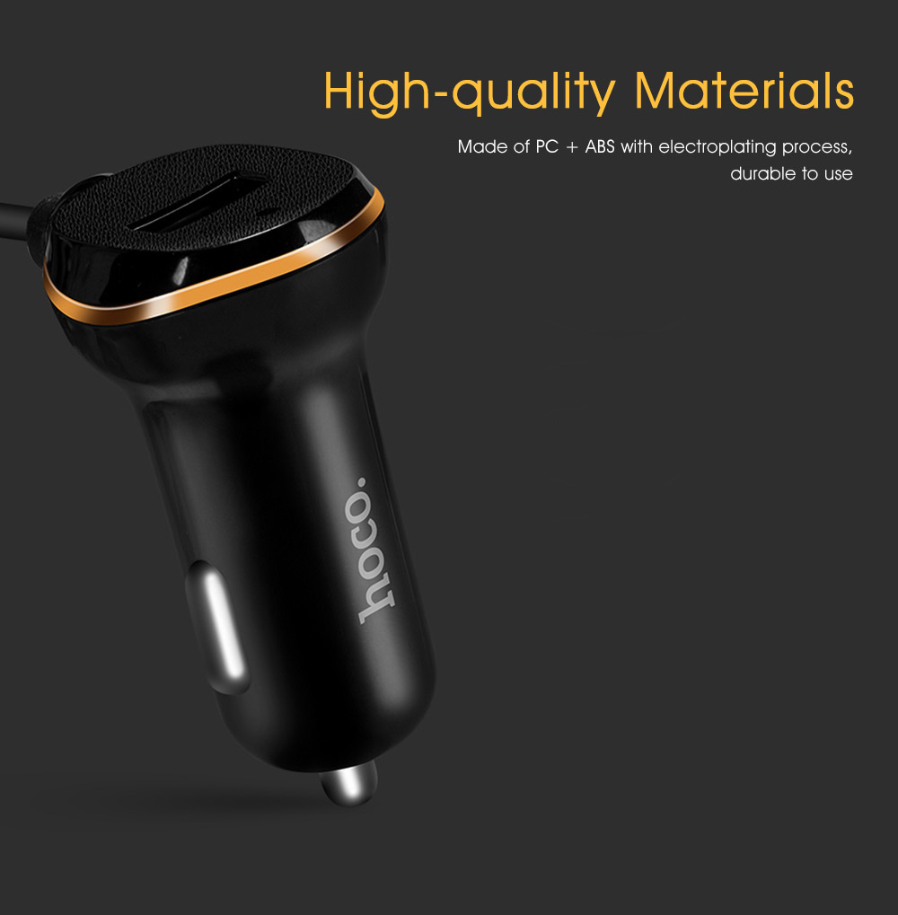HOCO Z5 Single USB Smart Car Charger 5V 3.4A with Type-C Micro USB 8Pin Three in One Cable Wide Compatible - White
