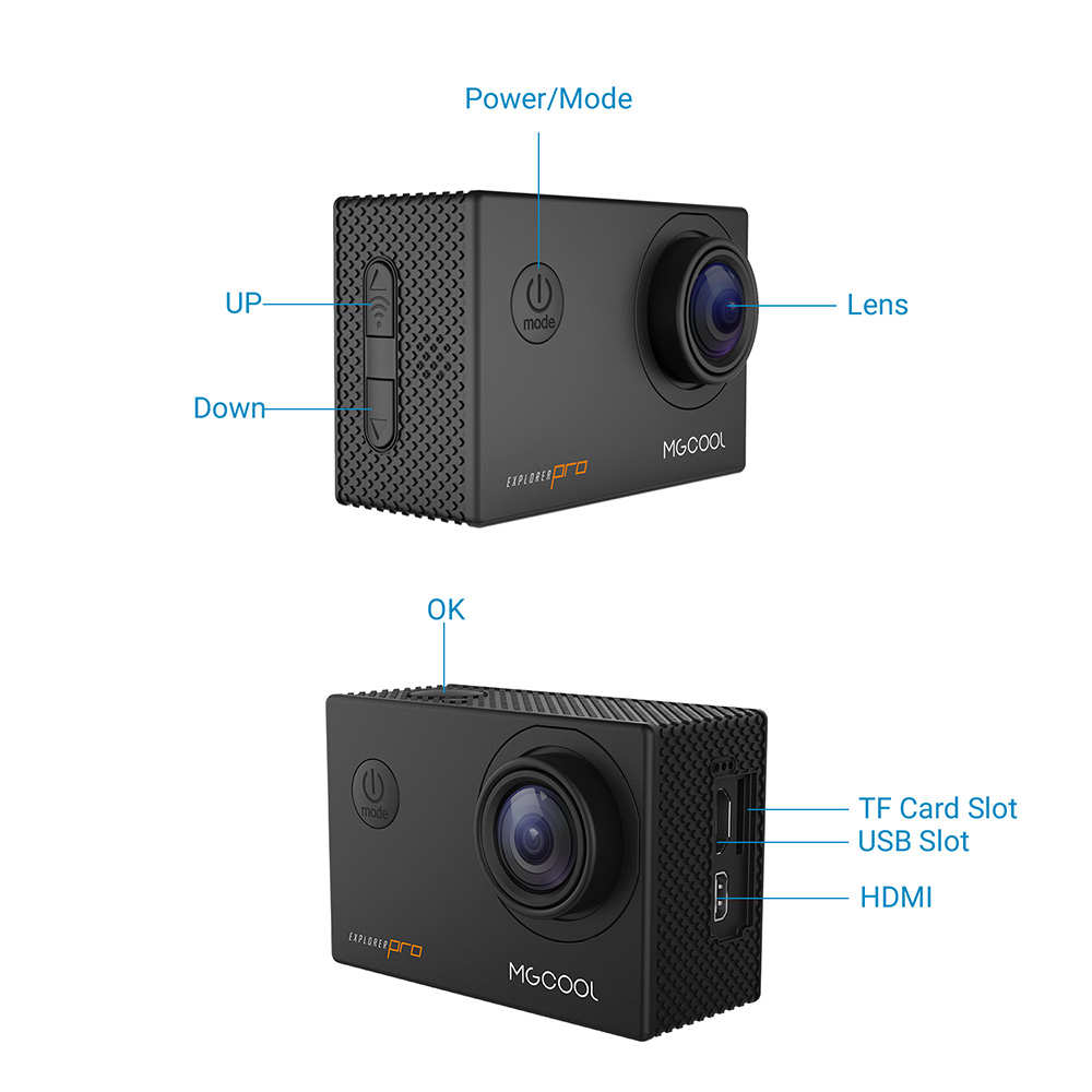 MGCOOL Explorer Pro Action Camera Allwinner V3 4K Sony IMX179 6G Sharkeye Lens 170 Degree Angle Japanese Version-Black